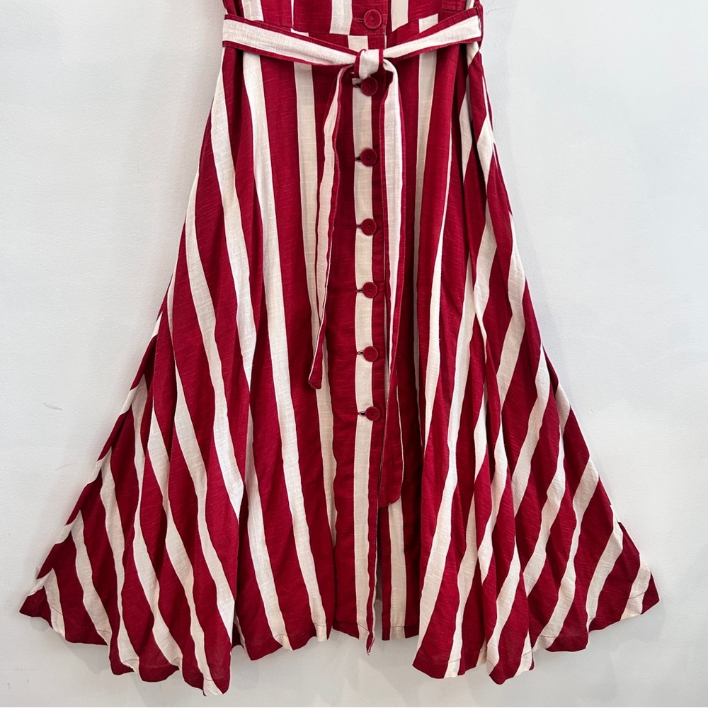 April Cornel Striped Cotton Weave Sleeveless Button Front Midi Twirl Dress - Picture 11 of 15